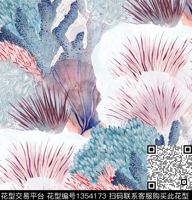 珊瑚海洋海草数码印花华亿平台下载（图片编号: 1354173） - 瓦栏（Walan）