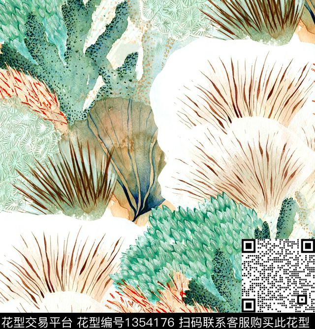 珊瑚海洋海草数码印花华亿平台下载（图片编号: 1354176） - 瓦栏（Walan）