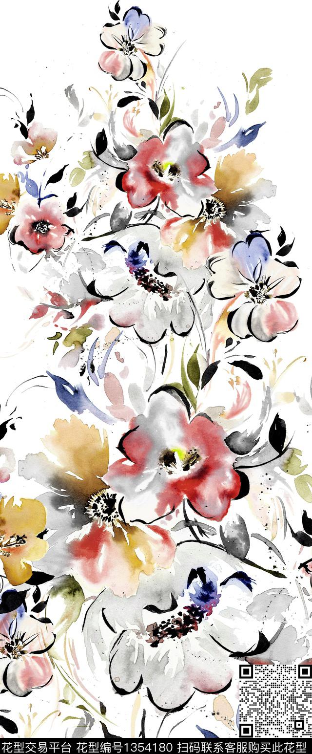 大牌风手绘大花水彩花卉数码印花华亿平台下载（图片编号: 1354180） - 瓦栏（Walan）