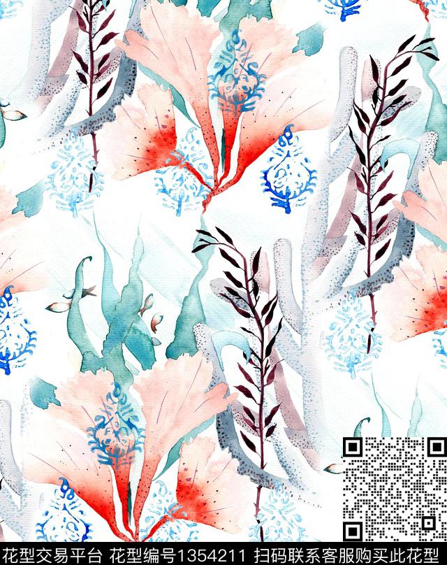 珊瑚海洋海草数码印花华亿平台下载（图片编号: 1354211） - 瓦栏（Walan）