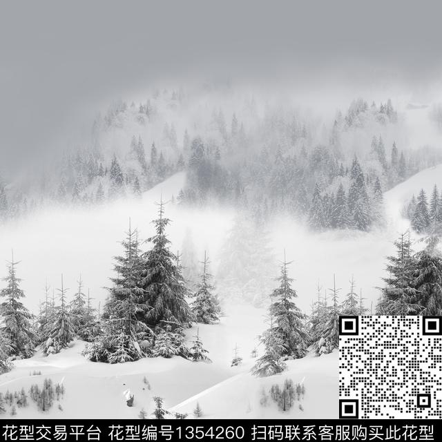 风景定位雪景树林数码印花华亿平台下载（图片编号: 1354260） - 瓦栏（Walan）