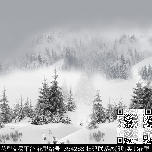 风景定位雪景树林数码印花华亿平台下载（图片编号: 1354268） - 瓦栏（Walan）