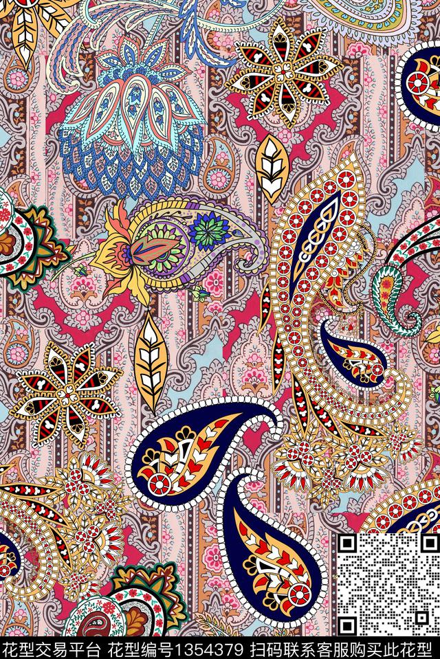 民族风佩斯利民族条纹数码印花华亿平台下载（图片编号: 1354379） - 瓦栏（Walan）