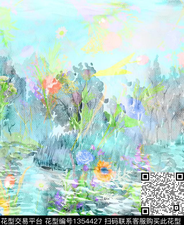 女装定位花抽象花卉连衣裙数码印花华亿平台下载（图片编号: 1354427） - 瓦栏（Walan）