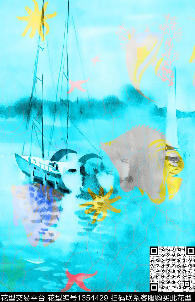 女装定位花抽象花卉连衣裙数码印花华亿平台下载（图片编号: 1354429） - 瓦栏（Walan）