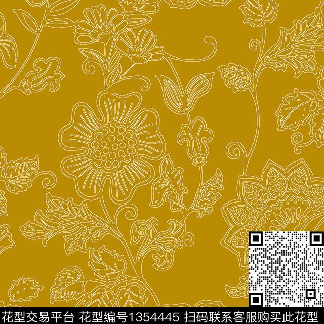 几何花卉抽象花卉花卉传统印花华亿平台下载（图片编号: 1354445） - 瓦栏（Walan）