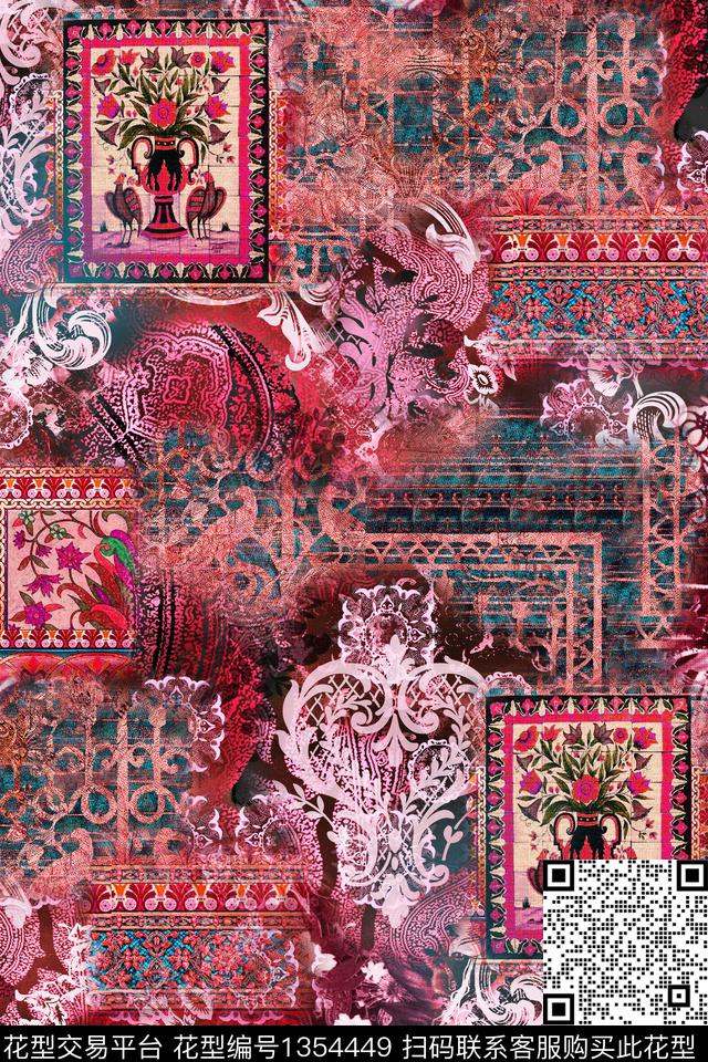 复古民族风抽象数码印花华亿平台下载（图片编号: 1354449） - 瓦栏（Walan）