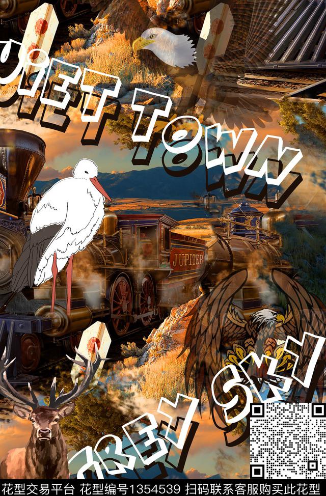 字母鹿鸟数码印花华亿平台下载（图片编号: 1354539） - 瓦栏（Walan）