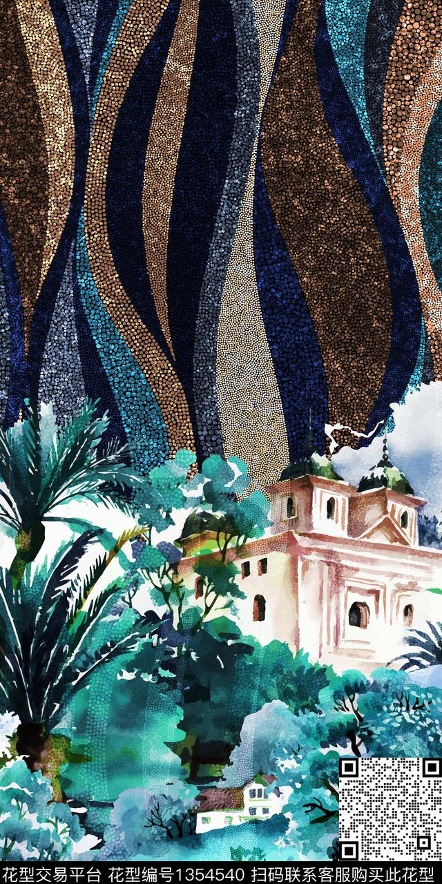 建筑纹理风景景观数码印花华亿平台下载（图片编号: 1354540） - 瓦栏（Walan）