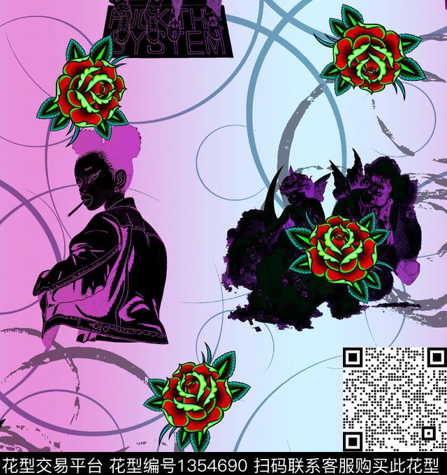 线条花卉大牌风数码印花华亿平台下载（图片编号: 1354690） - 瓦栏（Walan）