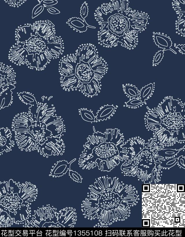 几何花卉抽象花卉花卉传统印花华亿平台下载（图片编号: 1355108） - 瓦栏（Walan）
