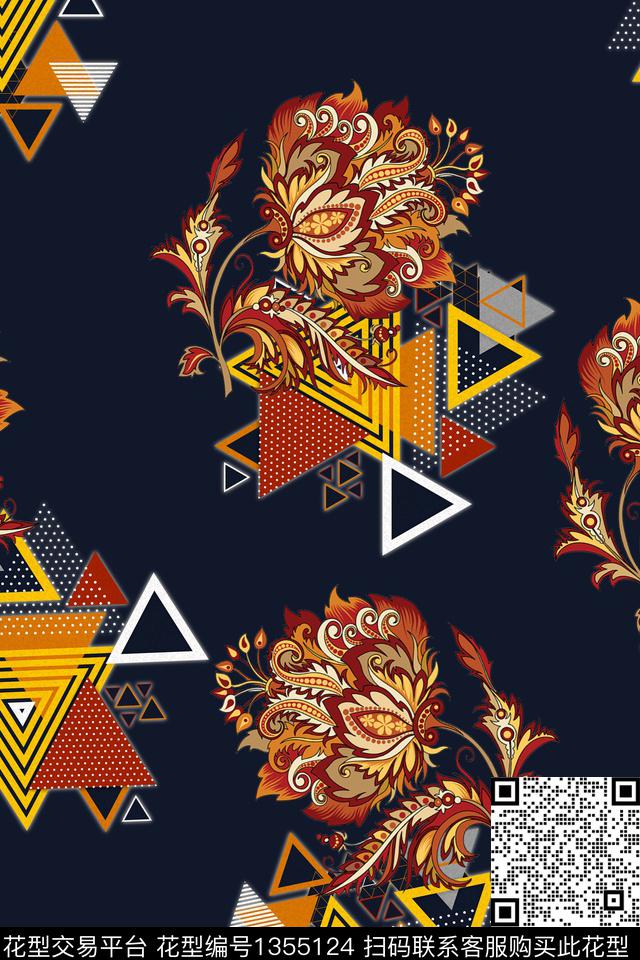 几何香云纱旗袍数码印花华亿平台下载（图片编号: 1355124） - 瓦栏（Walan）