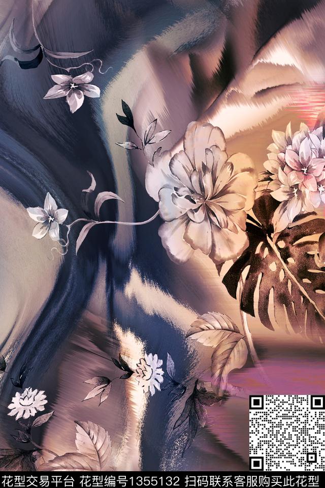 花卉香云纱中老年数码印花华亿平台下载（图片编号: 1355132） - 瓦栏（Walan）