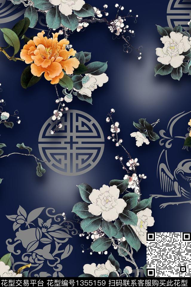 唐装花卉真丝数码印花华亿平台下载（图片编号: 1355159） - 瓦栏（Walan）