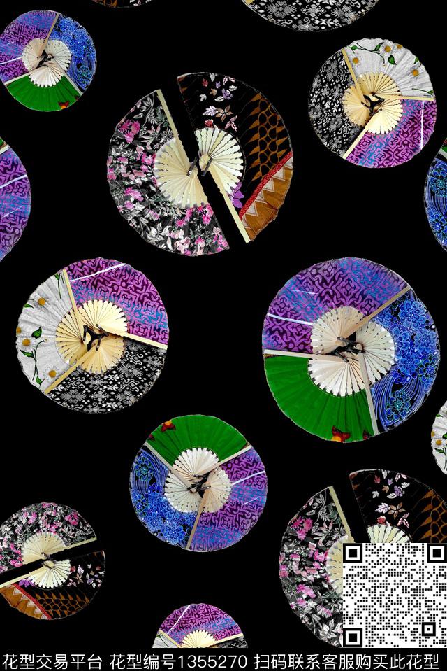扇子折扇中国风数码印花华亿平台下载（图片编号: 1355270） - 瓦栏（Walan）