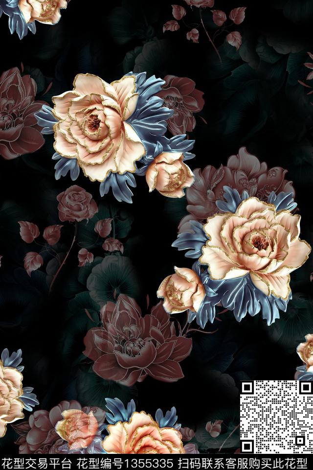 连衣裙女装中国风数码印花华亿平台下载（图片编号: 1355335） - 瓦栏（Walan）