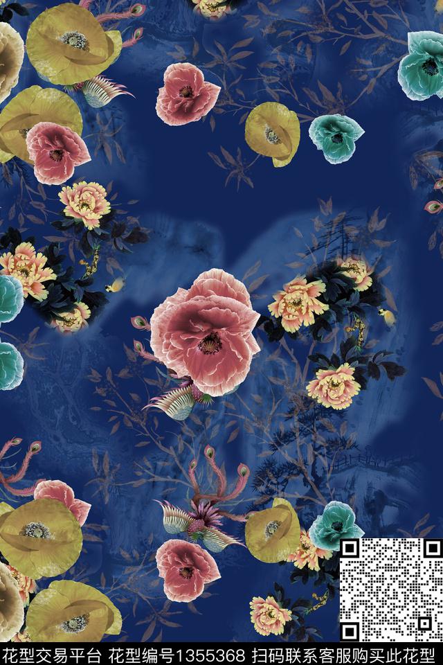 连衣裙女装中国风数码印花华亿平台下载（图片编号: 1355368） - 瓦栏（Walan）