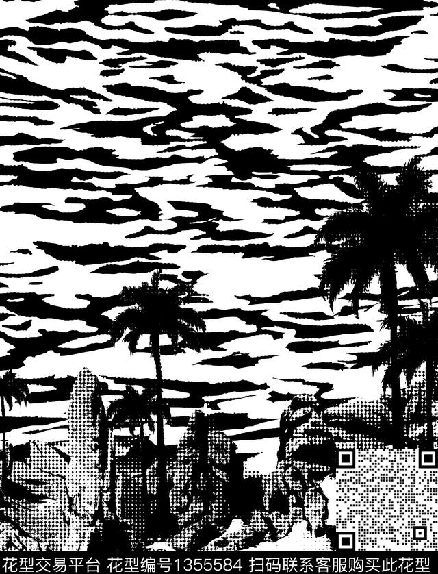 椰子树山棕榈树传统印花华亿平台下载（图片编号: 1355584） - 瓦栏（Walan）