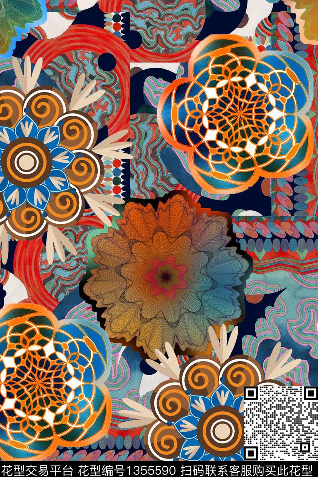 民族风真丝中老年花数码印花华亿平台下载（图片编号: 1355590） - 瓦栏（Walan）