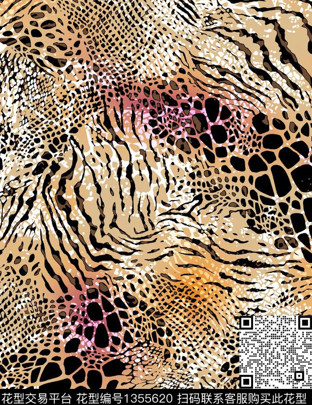 抽象动物纹T恤系列七分裤系列传统印花华亿平台下载（图片编号: 1355620） - 瓦栏（Walan）