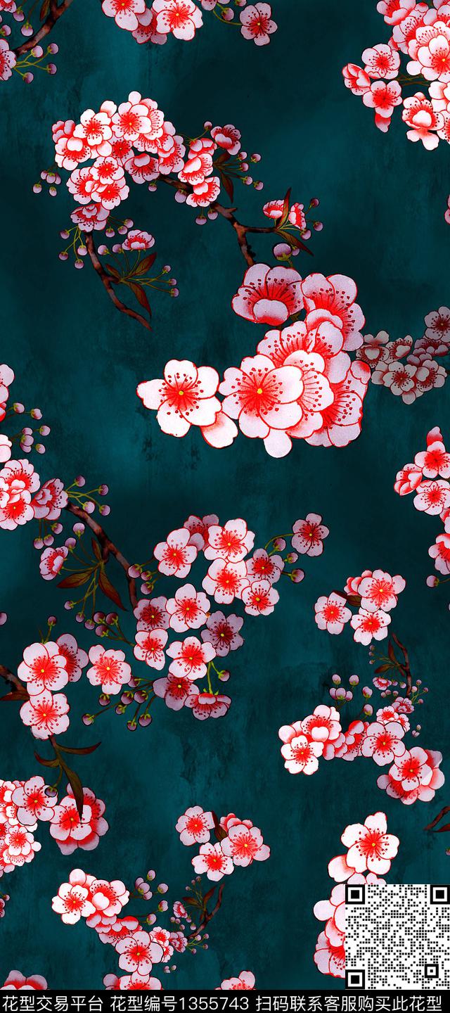 花卉香云纱旗袍数码印花华亿平台下载（图片编号: 1355743） - 瓦栏（Walan）