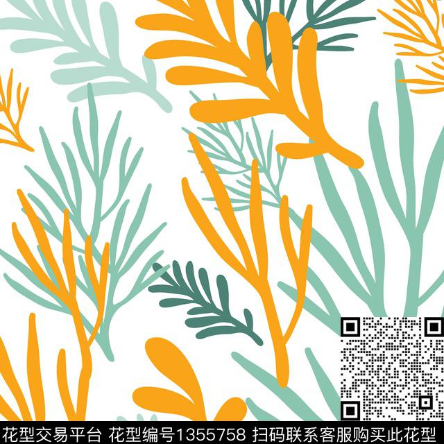 抽象植物艺术效果传统印花华亿平台下载（图片编号: 1355758） - 瓦栏（Walan）