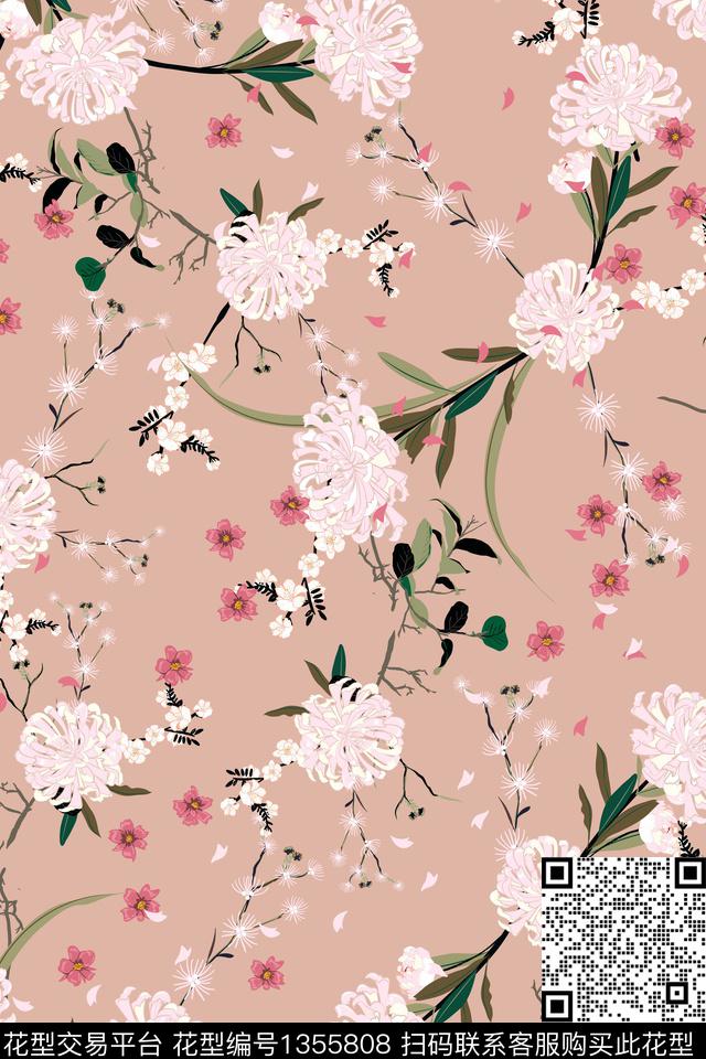 花卉花瓣春夏华亿平台传统印花华亿平台下载（图片编号: 1355808） - 瓦栏（Walan）