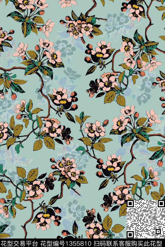 花卉花瓣春夏华亿平台传统印花华亿平台下载（图片编号: 1355810） - 瓦栏（Walan）