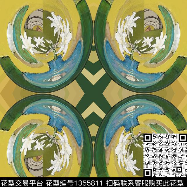 时尚几何鲜花数码印花华亿平台下载（图片编号: 1355811） - 瓦栏（Walan）