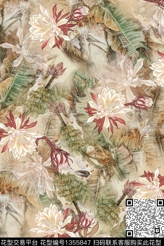 趋势华亿平台花卉中国风数码印花华亿平台下载（图片编号: 1355847） - 瓦栏（Walan）