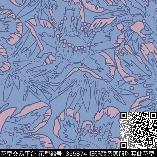 几何花卉抽象花卉花卉传统印花华亿平台下载（图片编号: 1355874） - 瓦栏（Walan）