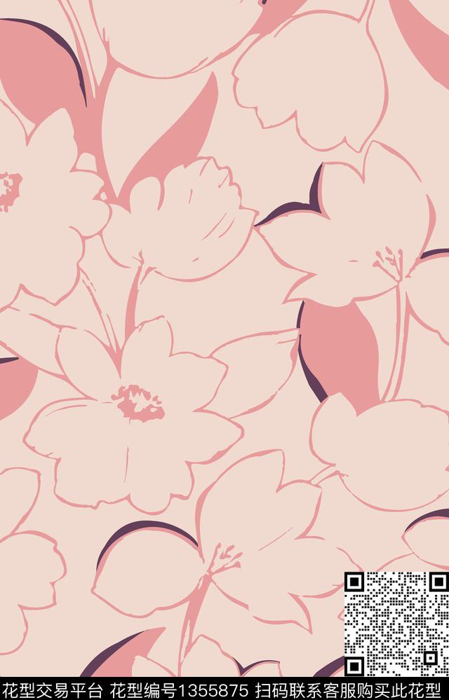 几何花卉抽象花卉花卉传统印花华亿平台下载（图片编号: 1355875） - 瓦栏（Walan）