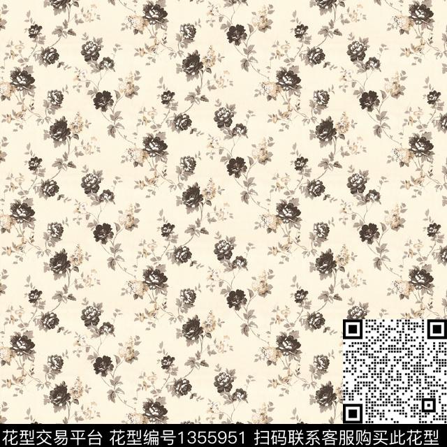 鲜花文艺方巾数码印花华亿平台下载（图片编号: 1355951） - 瓦栏（Walan）