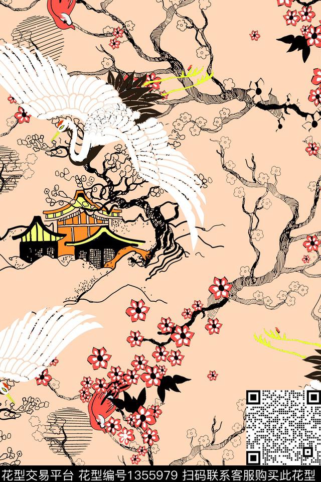 花卉香云纱旗袍数码印花华亿平台下载（图片编号: 1355979） - 瓦栏（Walan）