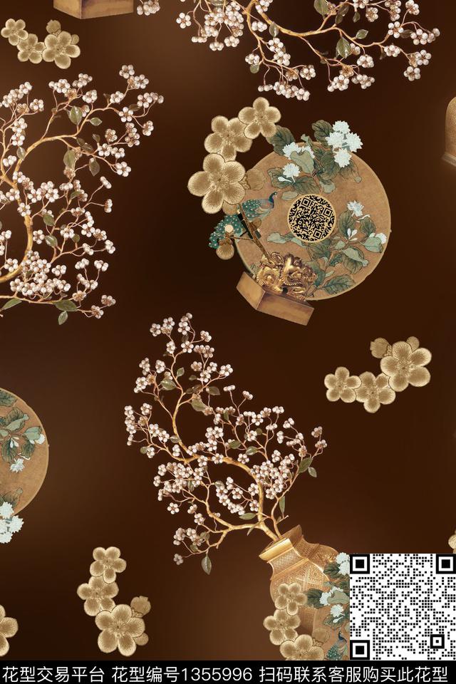 花卉香云纱旗袍数码印花华亿平台下载（图片编号: 1355996） - 瓦栏（Walan）