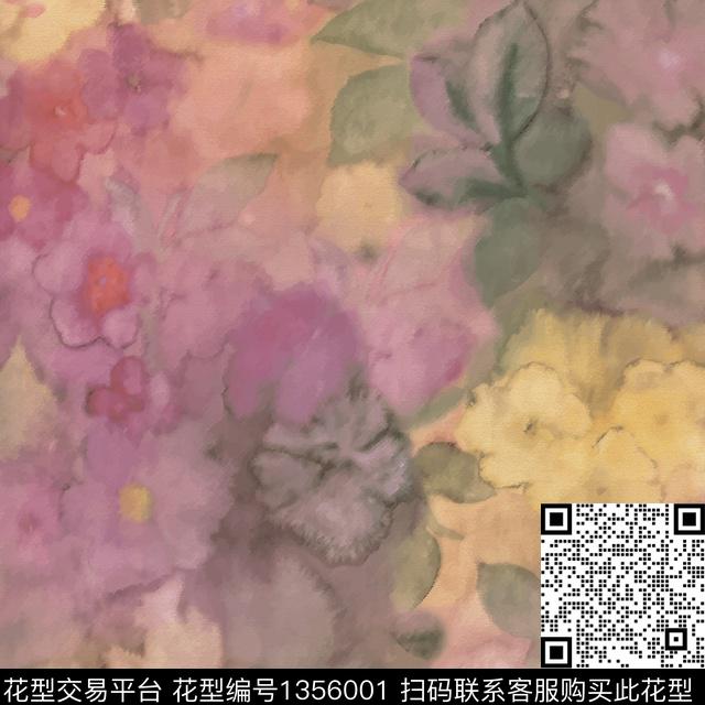 扎染华亿平台花卉手绘花卉数码印花华亿平台下载（图片编号: 1356001） - 瓦栏（Walan）