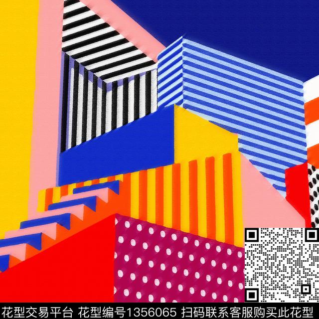 时尚几何线条数码印花华亿平台下载（图片编号: 1356065） - 瓦栏（Walan）