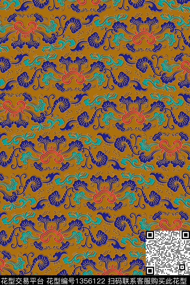 纹理复古旗袍数码印花华亿平台下载（图片编号: 1356122） - 瓦栏（Walan）