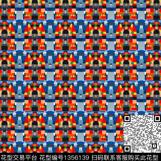 时尚几何插画数码印花华亿平台下载（图片编号: 1356139） - 瓦栏（Walan）