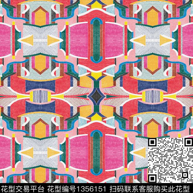 几何插画大牌风传统印花华亿平台下载（图片编号: 1356151） - 瓦栏（Walan）