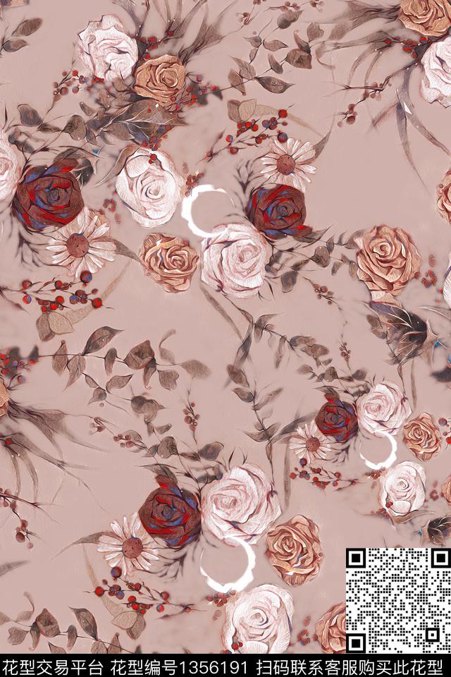 花卉香云纱旗袍数码印花华亿平台下载（图片编号: 1356191） - 瓦栏（Walan）