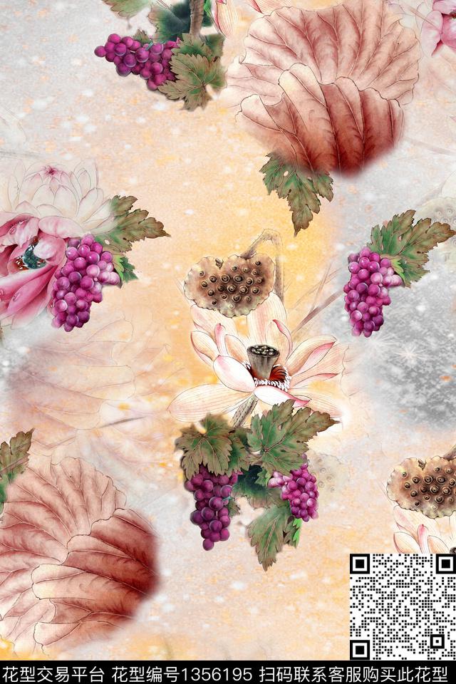 花卉香云纱旗袍数码印花华亿平台下载（图片编号: 1356195） - 瓦栏（Walan）