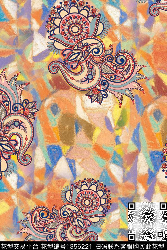 几何格子民族风数码印花华亿平台下载（图片编号: 1356221） - 瓦栏（Walan）