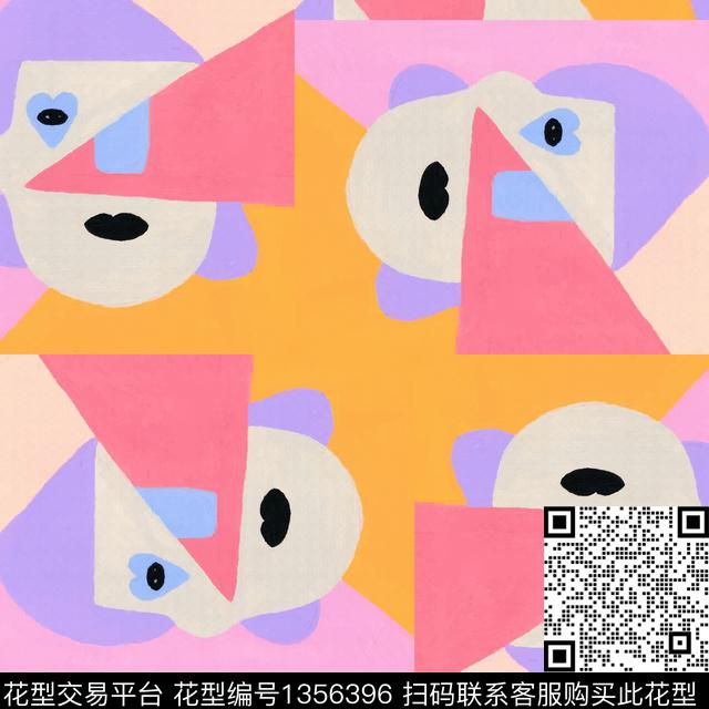 时尚眼睛几何数码印花华亿平台下载（图片编号: 1356396） - 瓦栏（Walan）