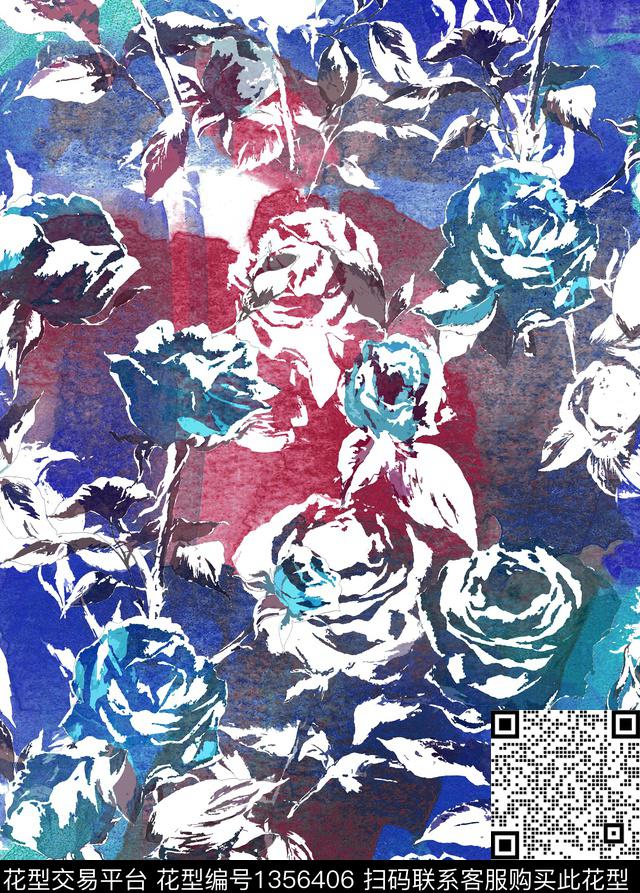 抽象花卉手绘花卉水彩花卉数码印花华亿平台下载（图片编号: 1356406） - 瓦栏（Walan）