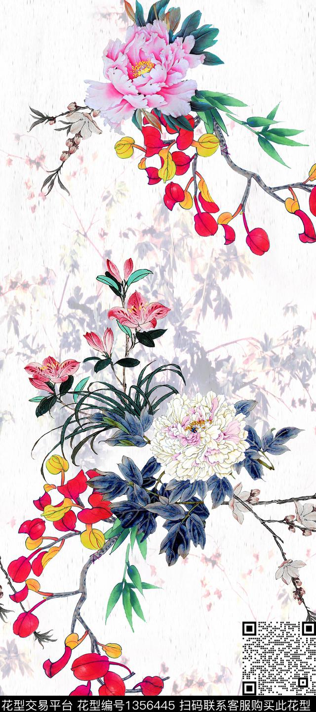 花卉香云纱旗袍数码印花华亿平台下载（图片编号: 1356445） - 瓦栏（Walan）