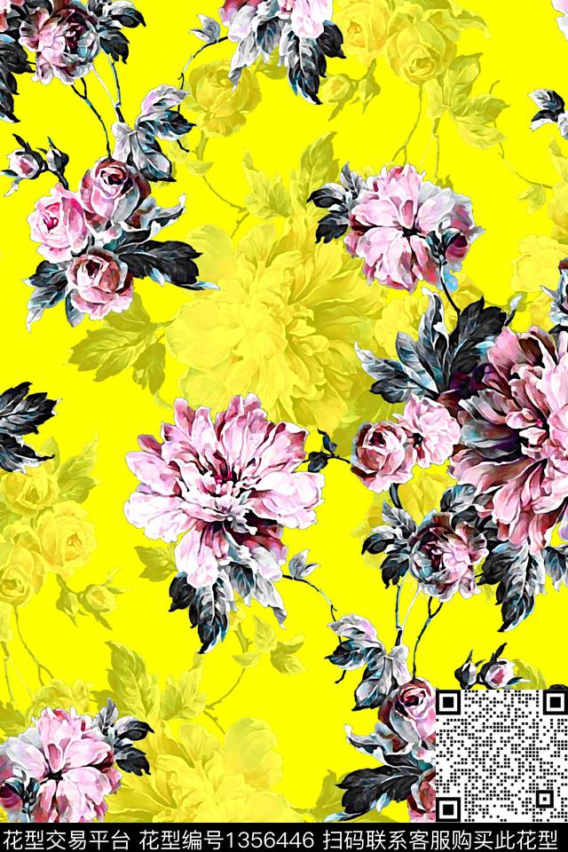 花卉香云纱旗袍数码印花华亿平台下载（图片编号: 1356446） - 瓦栏（Walan）