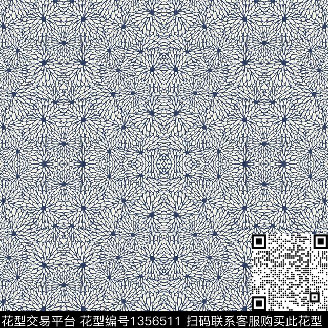 花卉蓝印花传统印花华亿平台下载（图片编号: 1356511） - 瓦栏（Walan）