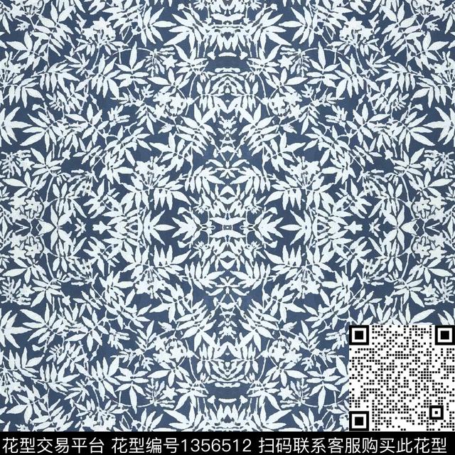 花卉蓝印花传统印花华亿平台下载（图片编号: 1356512） - 瓦栏（Walan）