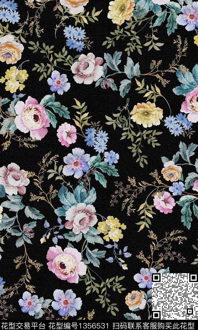 花卉潮牌大牌风数码印花华亿平台下载（图片编号: 1356531） - 瓦栏（Walan）